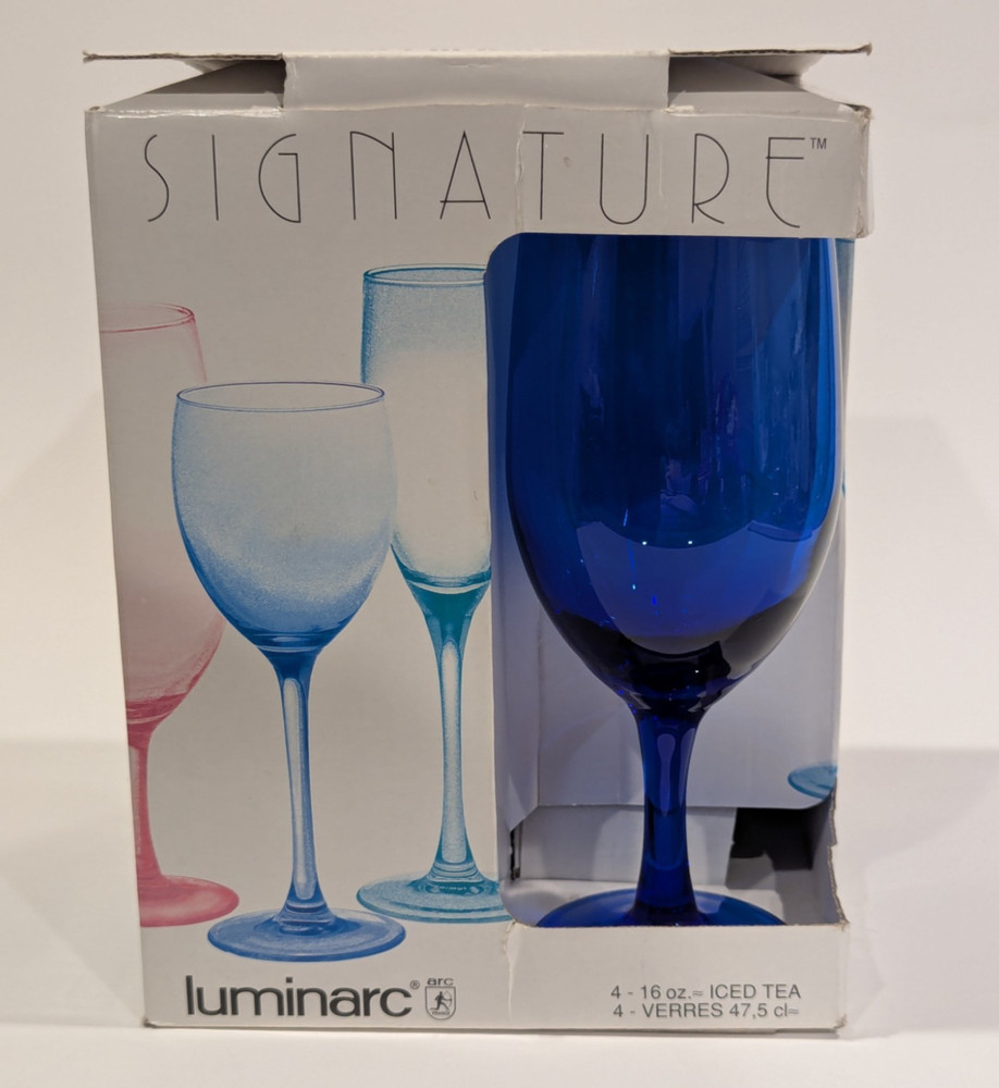 LUMINARC Cristallerie d’Arques Iced Tea Glass Goblet Cobalts Blue 16 oz 8″ Set/4