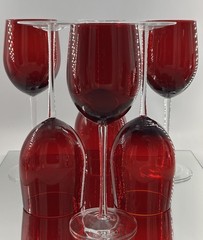 Set Of Six Amberina Ruby Red Wine Glasses Goblets Handblown Stemware 8.5”