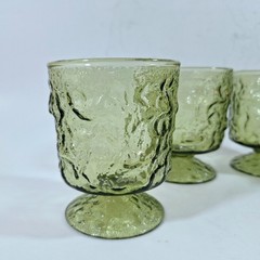 Set of 4 – Midcentury Anchor Hocking MILANO GREEN On the Rocks Crinkle Glass