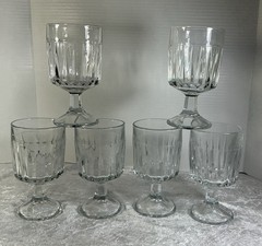 Libbey Duratuff Clear Faceted Water Goblets Set Of 6 Pressed Glass Stemware
