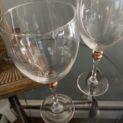 Set of 2 Cristal D’Arques-Durand Cortina Gold Wafer Wine Glasses