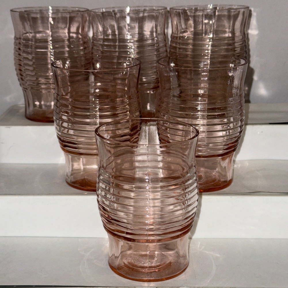 6 Hocking CIRCLE PINK 4″ – 8 OZ WATER TUMBLERS *NOT LISTED*