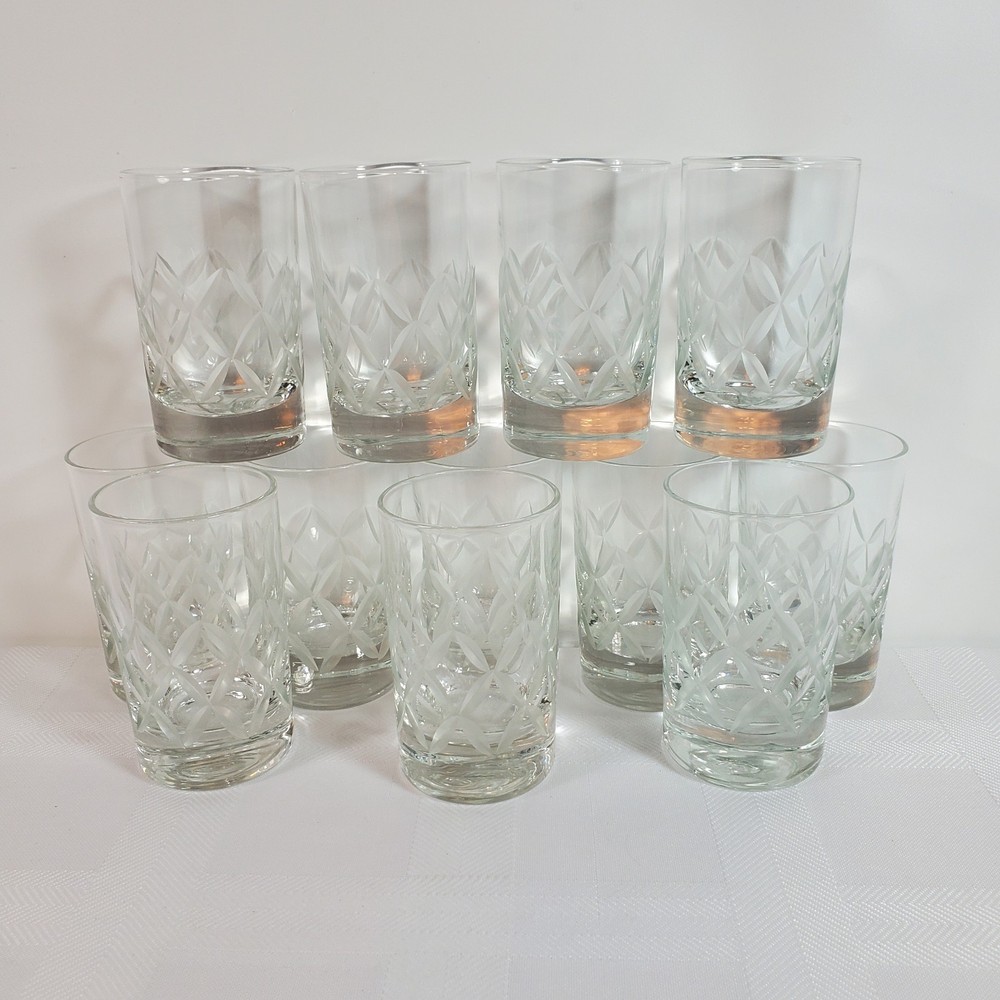 VTG Libbey Kent Cut Criss Cross 4” Clear Glass 5 Oz Flat Tumbler Juice Beverage