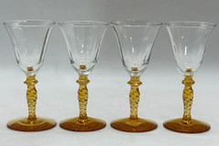Set of 4 Cordial Glasses by Tiffin Franciscan Amber Twist Stem Optic Glass