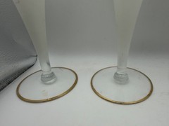 Vintage MCM Frosted White Champagne Cocktail Glasses Gold Silver Scroll Set of 4