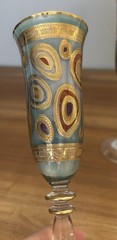 Set of 2 VIETRI Regalia Aqua Champagne Flutes Hand Painted 14K Gold Italy
