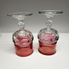 Tiffin Franciscan Cranberry Thumbprint King’s Crown Vintage Glass Goblets Set
