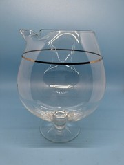 Set Of MCM Dorothy Thorpe Style Pitcher Decanter 6 Roly Poly Silver Trim Glasses