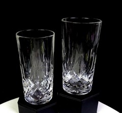 Brilliant Cut Irish Crystal Criss Cross 2 Weghted Base 5 3/4″ Highball Glasses