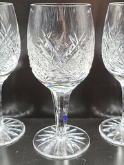 4 Astral Diane Wine Glasses Set 6″ Crystal Criss Cross Cut Etched Facet Stem Lot