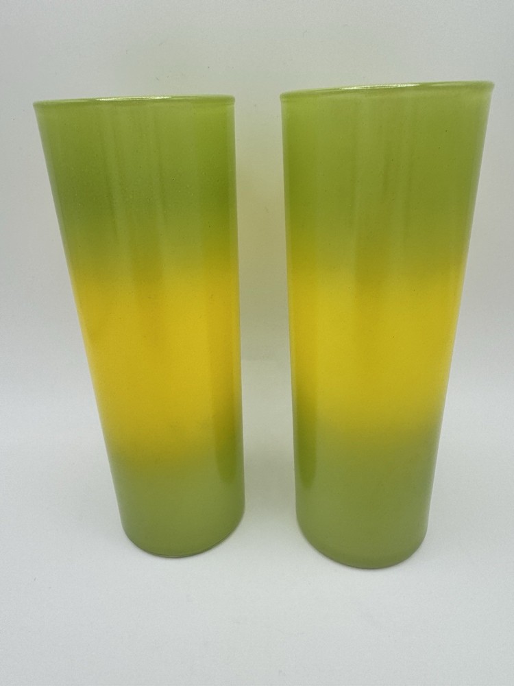 VTG Blendo Bermuda Twist Lemon Lime Glasses Yellow Green Collins Tumblers (2)