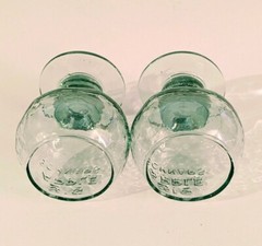 RARE 2 BIG APPLE Shaped SCHNAPS Green Tint 6oz GLASS GOBLET Thick Stem 4″ Tall