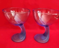 Bormioli Rocco Jerba Blue Sapphire Dessert Curved Stem Glassees Set of 2 Italy