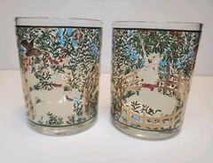 (2)Vintage Cera Hunt of the Unicorn Tapestry Rocks Whiskey Cocktail Glasses EUC