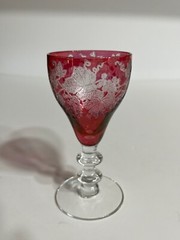 Set of 6 Cordial Glass Bryce Cranberry Ruby Glass 688-1 Etched Grape Design Rare
