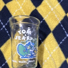 Welch’s Tom & Jerry 1991 Clear Glass Tumbler Decorated Cartoon Juice Cup