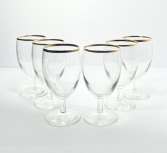 1990s Vintage Set of 6 Gold Rim Low Water or Iced Tea Glasses 5 3/4” 10oz