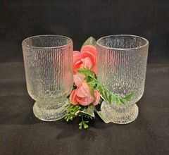 Vintage Indiana Glass Crystal Ice Tree Bark Footed Glass Tumblers ~ Set of 2