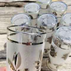 8 Libbey Silver Leaf Ice Tea/Tom Collins Drinking Glasses Frosted 14 Oz Barware