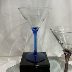 Libbey 7” Martini Glass Tulip Clear Bowl Cobalt & Amethyst Stem – Set of 2