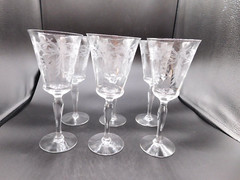 4 TALL GOBLETS, GLASSES, GORHAM RIEZART, CUT-ETCHED CRYSTAL, RITA