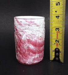 SET 6 Antique NORTHWOOD Glass «LEAF MOLD» Cased Cranberry Mica Tumblers EAPG