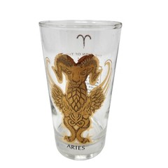Zodiac Horoscope Astronomy Aries 22K Gold Highball Tom Collins Tumbler Vintage