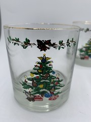 Vintage Christmas Tree Glass Lowball Tumblers Set Of 6 Rocking Horse Angel