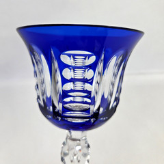 Vintage Bohemian Cobalt Blue Cut to Clear Crystal Wine Hock Glass 8-3/16″