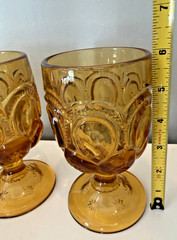 Set of 4 Vintage LE SMITH Amber Glass Moon & Stars 6″ Juice Drink Goblets ~