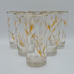 Vintage Libby Wheat MCM Glasses with Gold Rim White and Gold Wheat Set of 6