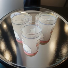 SET of 5 VTG LIBBEY Cat White Dots Blue Pink (3) 12 Oz (2) 10 Oz