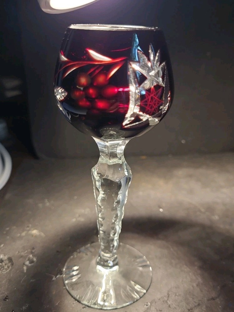 Vintage Cut To Clear Crystal Stemmed Cordial Wine Liquor Dark Amethyst