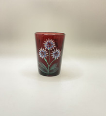 ANTIQUE Beaumont? Moser? Amethyst Enamel Decorated Paneled Tumbler READ