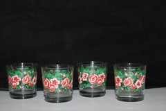SET OF 4 VINTAGE LIBBY HAND PAINTED FLORAL ROSE JUICE GLASSES PIONEER WOMAN