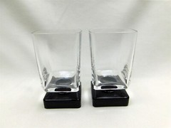 4 Vintage DISARONNO Branded Black Square Foot Amaretto Liqueur Glasses 70s