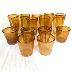 Rare Vintage MCM Hand Blown Amber Rim Bubble Glass Tumbler/Water – Set Of 15