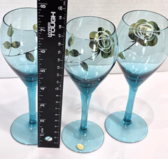 Vintage MCM HUNGARY Blue Glasses With Gold Roses Wine Glasses Set of 3