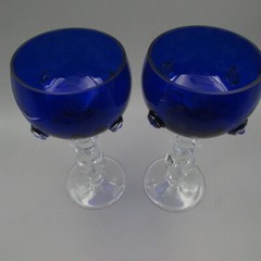 Milan Mottl Bohemian Czech Cobalt Blue Optic Bowl Wines – Set of Two
