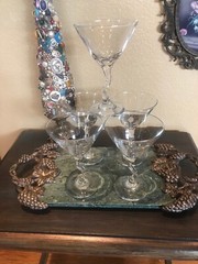 Martini Glasses Retro Bar MCM Wavy Stem Modern Clear Cocktail 5 Pc