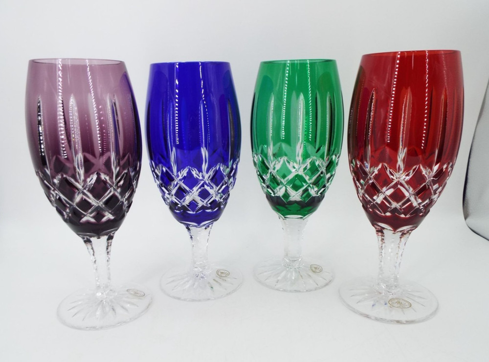 Vintage Ajka Arabella Handmade Bohemian Crystal Cut to Clear Iced Tea Goblets