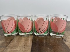 Vintage La Rue Pink Tulip MCM Glasses Barware Tumblers – Set of 4