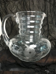 Vtg Floral Etch Crystal BEEHIVE ART DECO 6″ Ice Tea Juice Sangria Carafe Pitcher