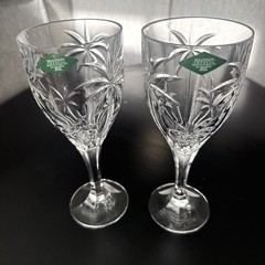 NEW Set Of 2 Godinger Shannon Palm South Beach Crystal Water Wine Glasses 8 Inch