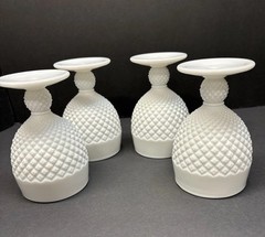 Retro Milk Glass English Hobnail Goblets 5 1/8 inches Set of 4