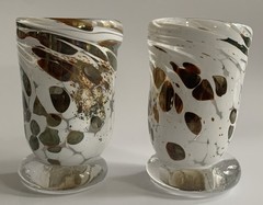 2 Juli Juneau Art Glass Tumbler Drink Bar Candle Holder New Orleans USA Signed