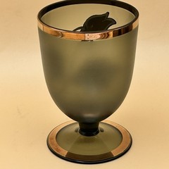 VTG BOHEMIAN CZECH FOOTED GLASS GOBLETS SMOKY SAGE GREEN 24K GOLD GILT SET OF 6