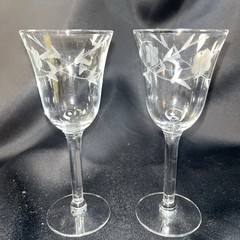 Vintage Etched Fine Cordial Glass Leaf Vine Pattern Set Of 2