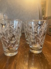 8 Vintage 1956 Libbey Royal Fern Tumbler Cocktail Glasses Gold White Barware