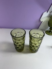 Set of 2 Vintage Imperial Glass Provincial Green Thumbprint Juice Tumblers 6In.